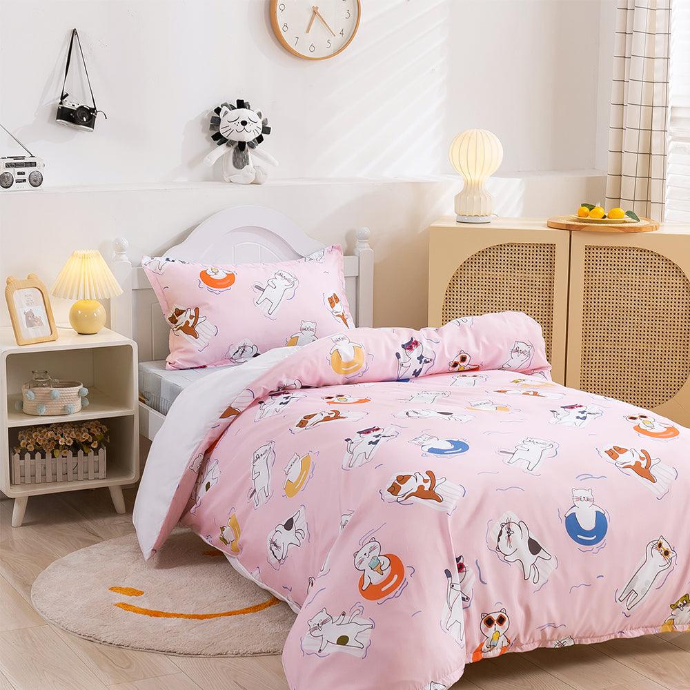 3D Cartoon Animal Cat Pink Quilt Cover Set Bedding Set Duvet Cover Pillowcases 462- Jess Art Decoration