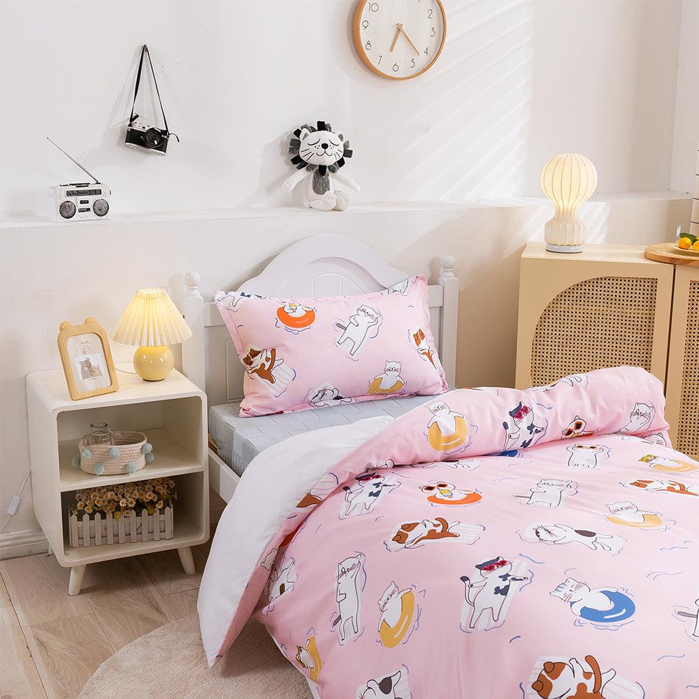 3D Cartoon Animal Cat Pink Quilt Cover Set Bedding Set Duvet Cover Pillowcases 462- Jess Art Decoration