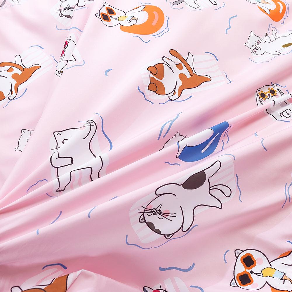 3D Cartoon Animal Cat Pink Quilt Cover Set Bedding Set Duvet Cover Pillowcases 462- Jess Art Decoration
