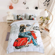 3D Couple Motorcycle Quilt Cover Set Bedding Set Duvet Cover Pillowcases 70- Jess Art Decoration