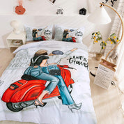 3D Couple Motorcycle Quilt Cover Set Bedding Set Duvet Cover Pillowcases 70- Jess Art Decoration