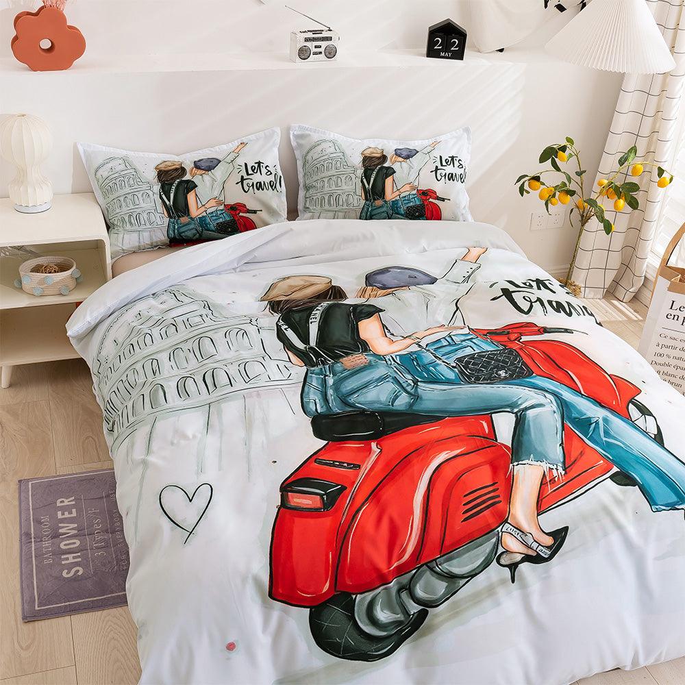 3D Couple Motorcycle Quilt Cover Set Bedding Set Duvet Cover Pillowcases 70- Jess Art Decoration