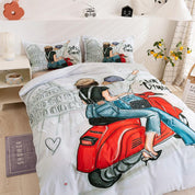 3D Couple Motorcycle Quilt Cover Set Bedding Set Duvet Cover Pillowcases 70- Jess Art Decoration