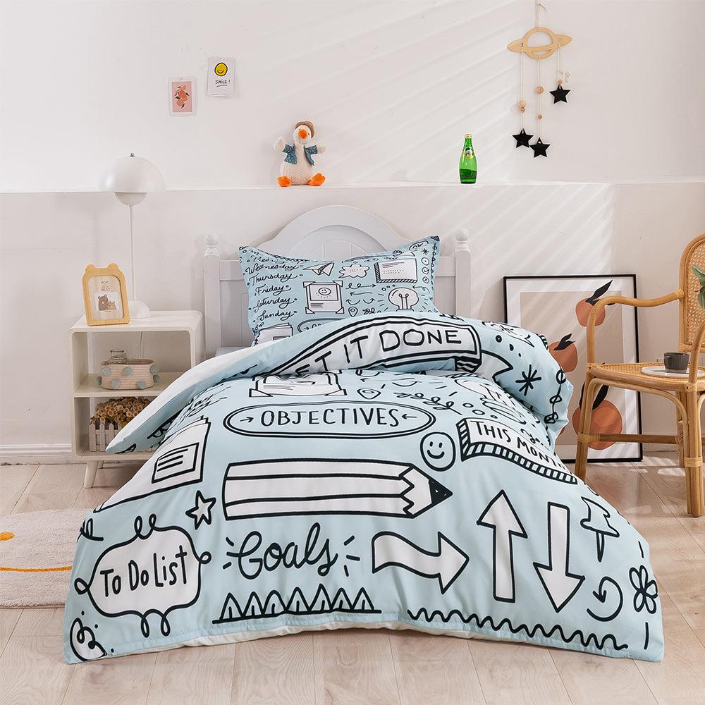 3D Cartoon Blue School Supplies Quilt Cover Set Bedding Set Duvet Cover Pillowcases 388- Jess Art Decoration