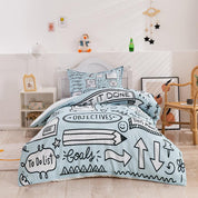 3D Cartoon Blue School Supplies Quilt Cover Set Bedding Set Duvet Cover Pillowcases 388- Jess Art Decoration