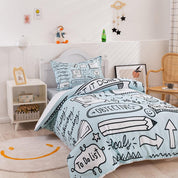 3D Cartoon Blue School Supplies Quilt Cover Set Bedding Set Duvet Cover Pillowcases 388- Jess Art Decoration