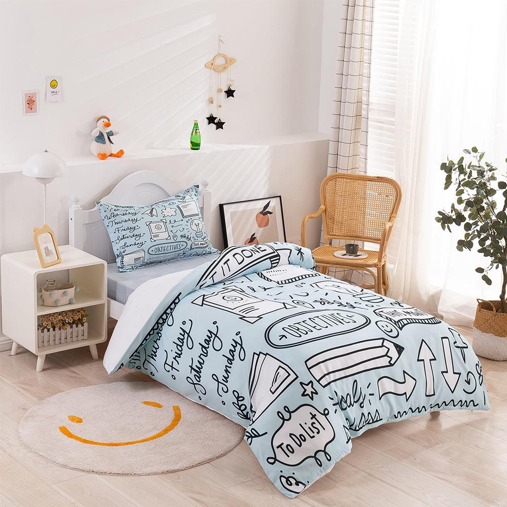 3D Cartoon Blue School Supplies Quilt Cover Set Bedding Set Duvet Cover Pillowcases 388- Jess Art Decoration