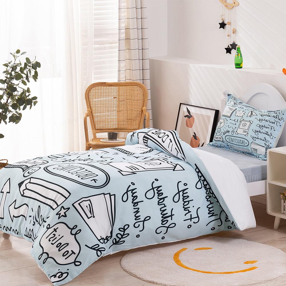 3D Cartoon Blue School Supplies Quilt Cover Set Bedding Set Duvet Cover Pillowcases 388- Jess Art Decoration
