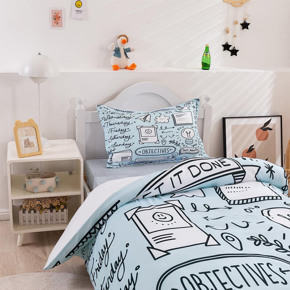 3D Cartoon Blue School Supplies Quilt Cover Set Bedding Set Duvet Cover Pillowcases 388- Jess Art Decoration
