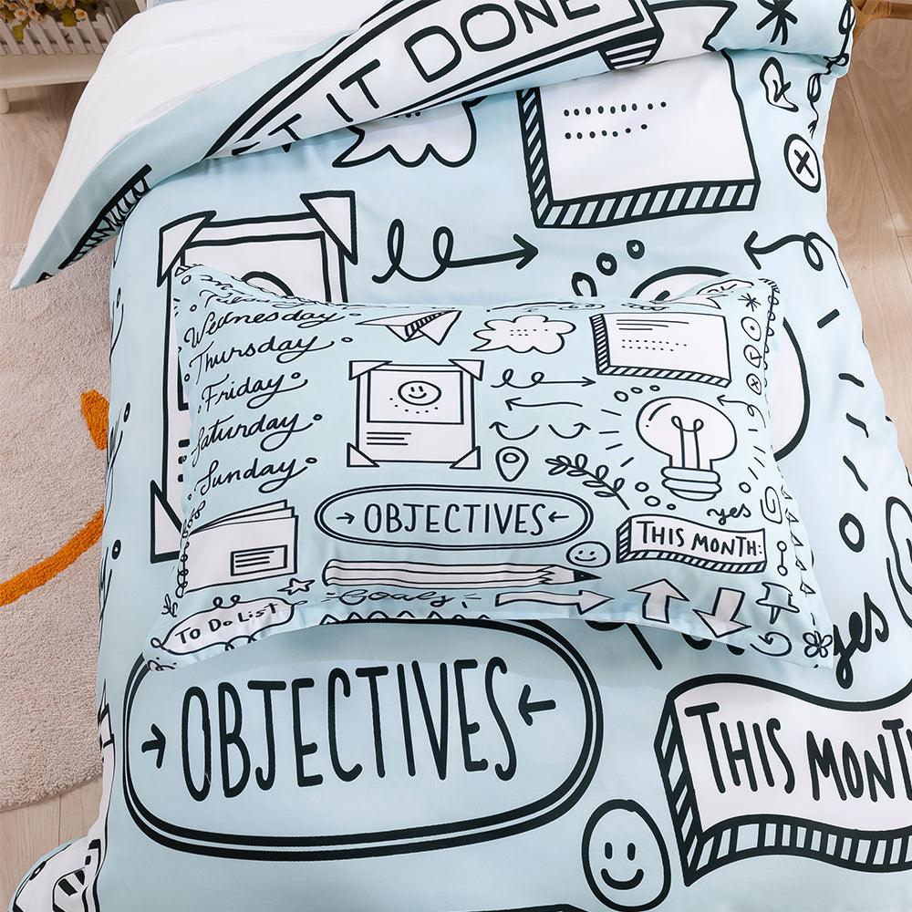 3D Cartoon Blue School Supplies Quilt Cover Set Bedding Set Duvet Cover Pillowcases 388- Jess Art Decoration
