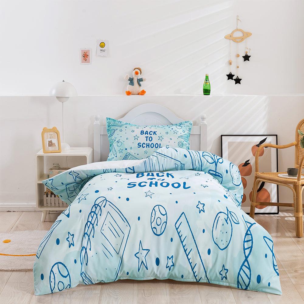 3D Cartoon Blue Learning School Supplies Quilt Cover Set Bedding Set Duvet Cover Pillowcases 389- Jess Art Decoration