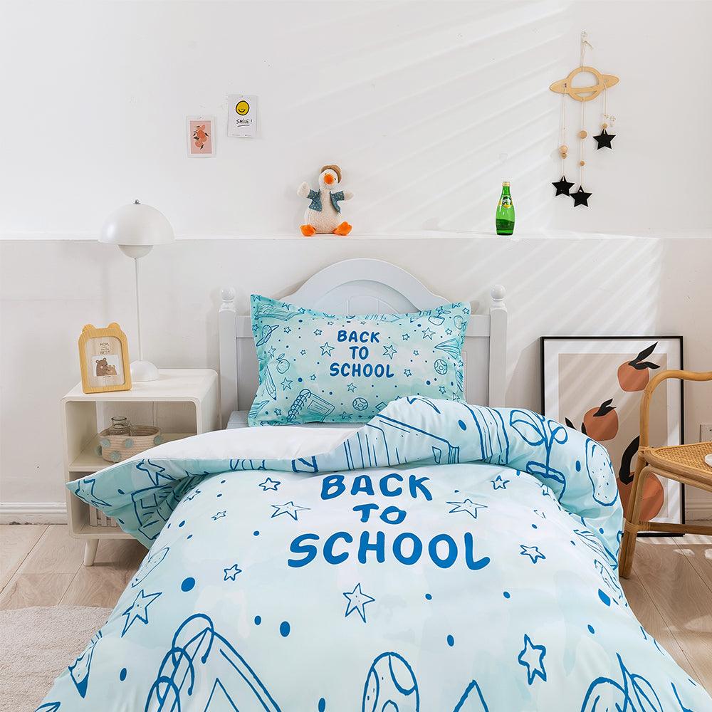 3D Cartoon Blue Learning School Supplies Quilt Cover Set Bedding Set Duvet Cover Pillowcases 389- Jess Art Decoration