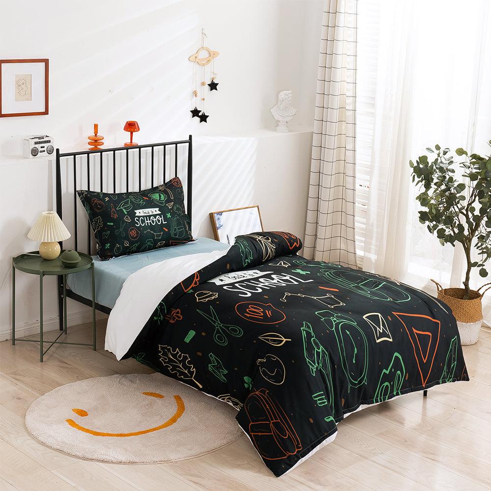 3D Cartoon School Learning Supplies Quilt Cover Set Bedding Set Duvet Cover Pillowcases 410- Jess Art Decoration