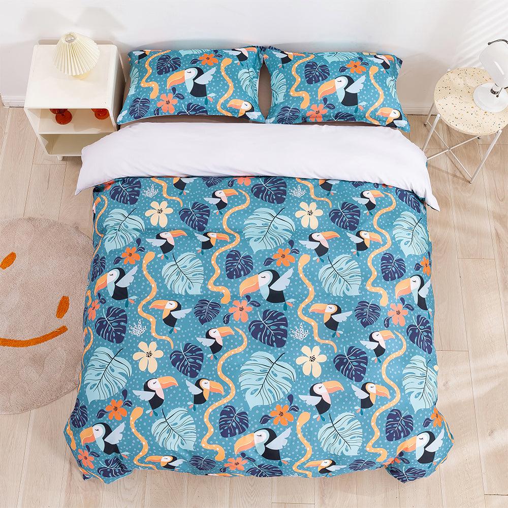 3D Tropical Leaf Floral Bird Quilt Cover Set Bedding Set Duvet Cover Pillowcases 38- Jess Art Decoration