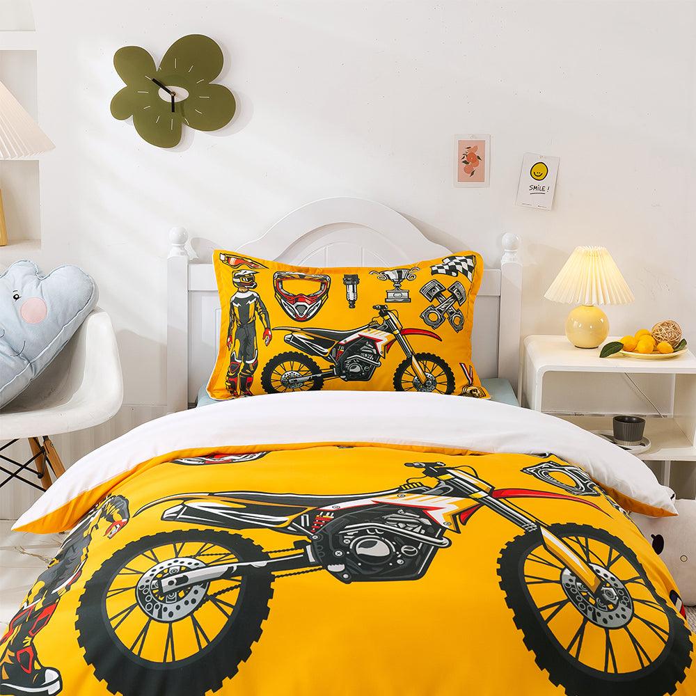 3D Yellow Motorcycle Quilt Cover Set Bedding Set Duvet Cover Pillowcases 250- Jess Art Decoration
