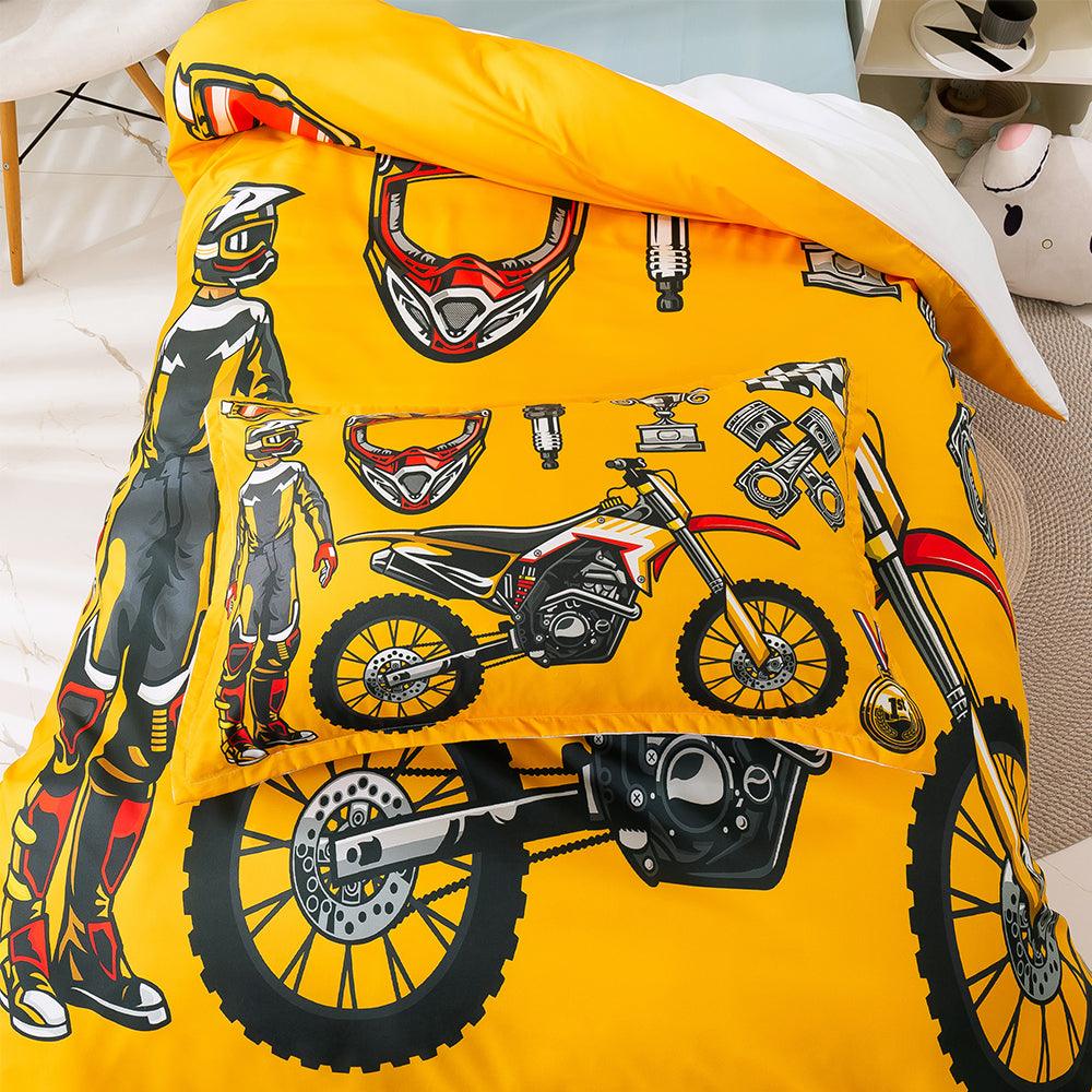 3D Yellow Motorcycle Quilt Cover Set Bedding Set Duvet Cover Pillowcases 250- Jess Art Decoration