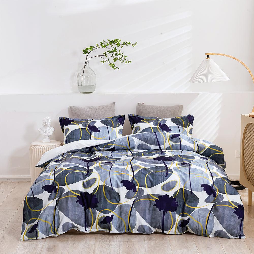 3D Watercolor Grey Floral Leaves Lines Quilt Cover Set Bedding Set Duvet Cover Pillowcases 443- Jess Art Decoration