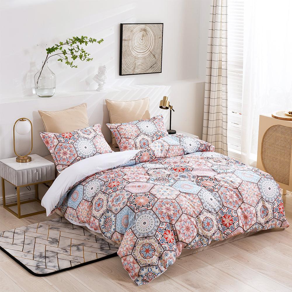 3D Color Geometric Hexagon Floral Quilt Cover Set Bedding Set Duvet Cover Pillowcases 444- Jess Art Decoration