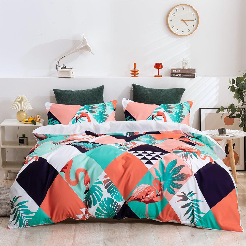 3D Abstract Colorful Geometric Flamingo Quilt Cover Set Bedding Set Duvet Cover Pillowcases 263- Jess Art Decoration