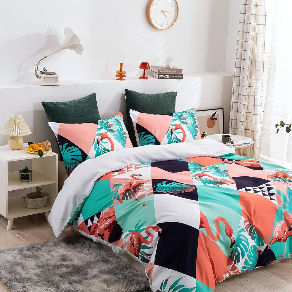 3D Abstract Colorful Geometric Flamingo Quilt Cover Set Bedding Set Duvet Cover Pillowcases 263- Jess Art Decoration