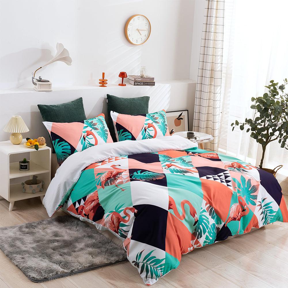 3D Abstract Colorful Geometric Flamingo Quilt Cover Set Bedding Set Duvet Cover Pillowcases 263- Jess Art Decoration