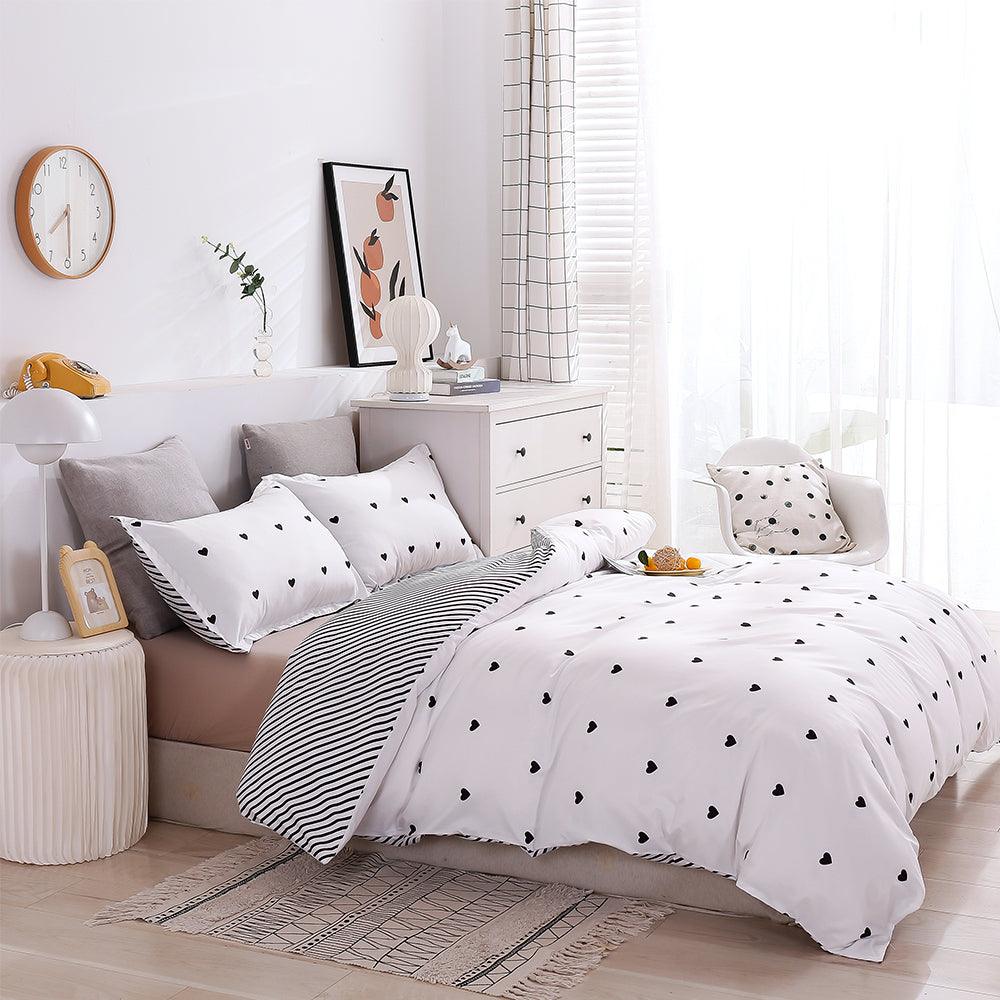 3D White Background Black Love Heart Quilt Cover Set Bedding Set Duvet Cover Pillowcases 207- Jess Art Decoration