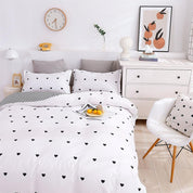 3D White Background Black Love Heart Quilt Cover Set Bedding Set Duvet Cover Pillowcases 207- Jess Art Decoration