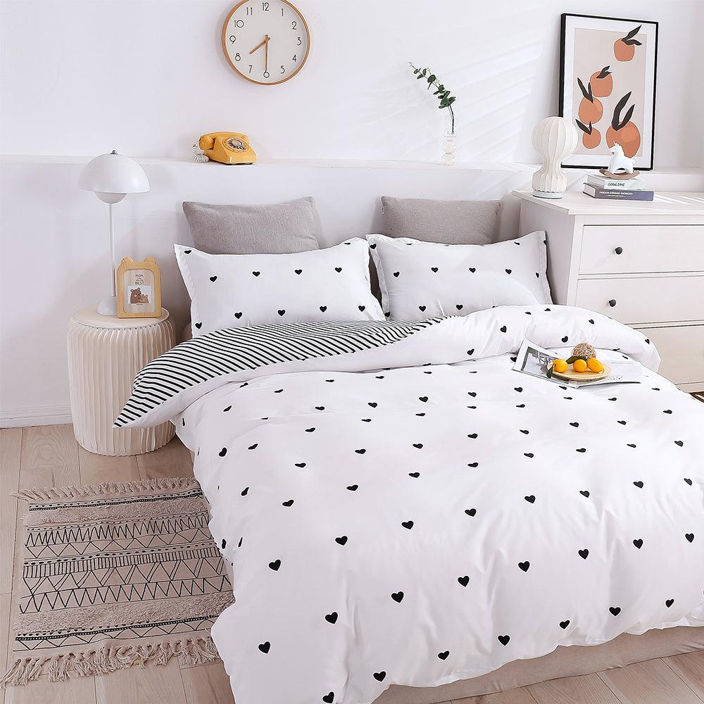 3D White Background Black Love Heart Quilt Cover Set Bedding Set Duvet Cover Pillowcases 207- Jess Art Decoration