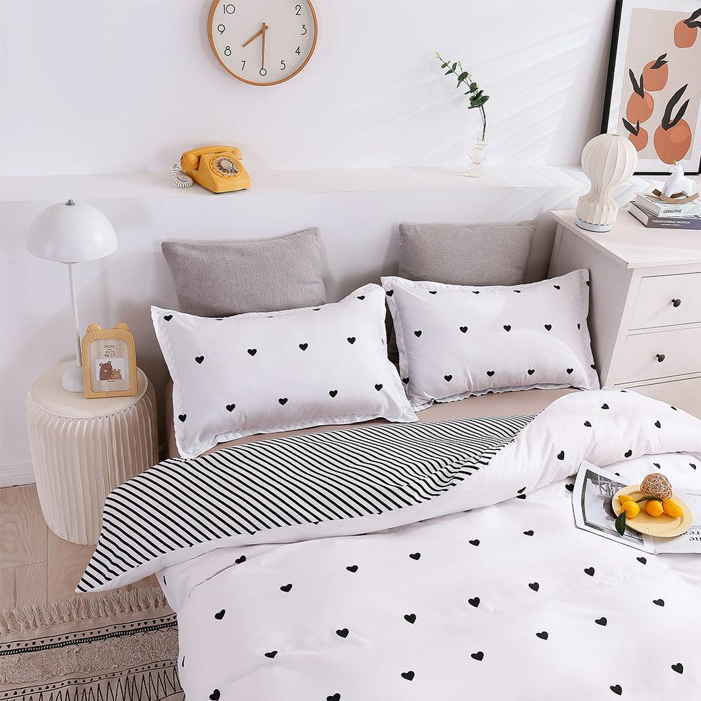 3D White Background Black Love Heart Quilt Cover Set Bedding Set Duvet Cover Pillowcases 207- Jess Art Decoration