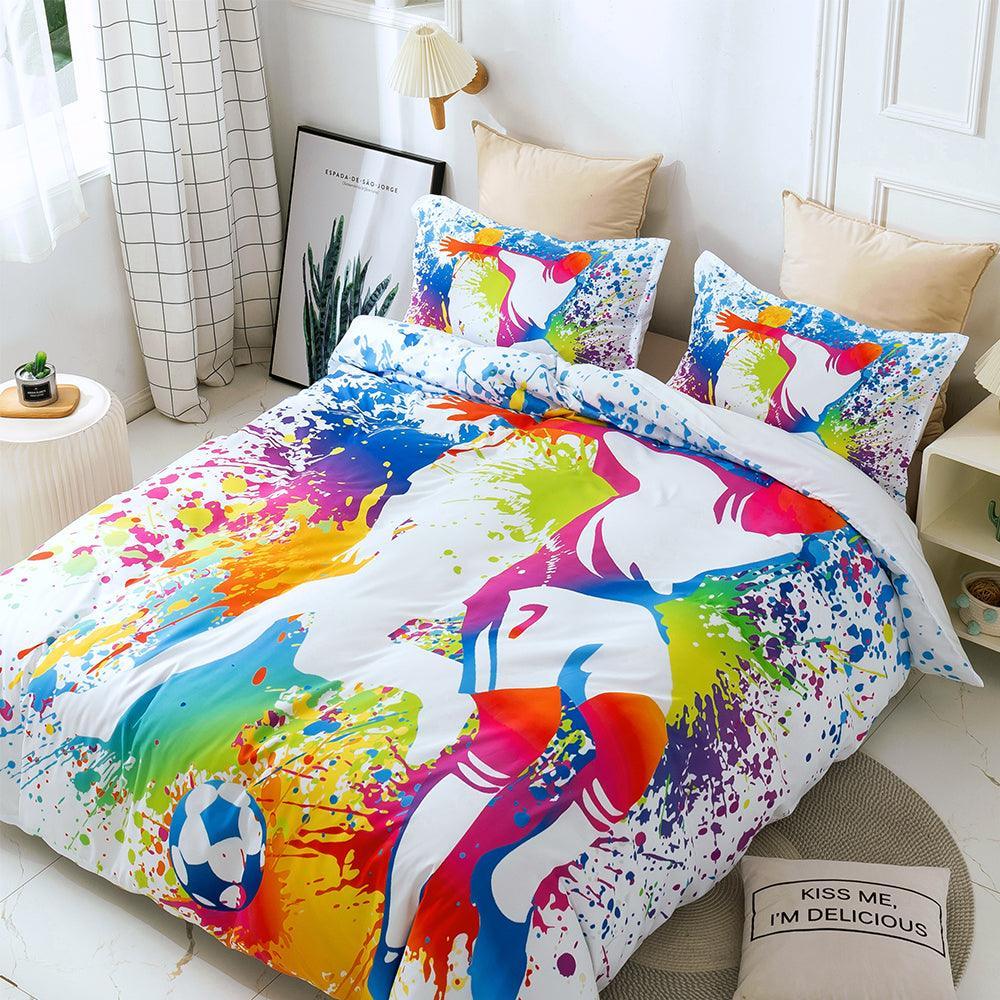 3D Hand Drawn Graffiti Colorful Sports Football Player Quilt Cover Set Bedding Set Duvet Cover Pillowcases LXL- Jess Art Decoration