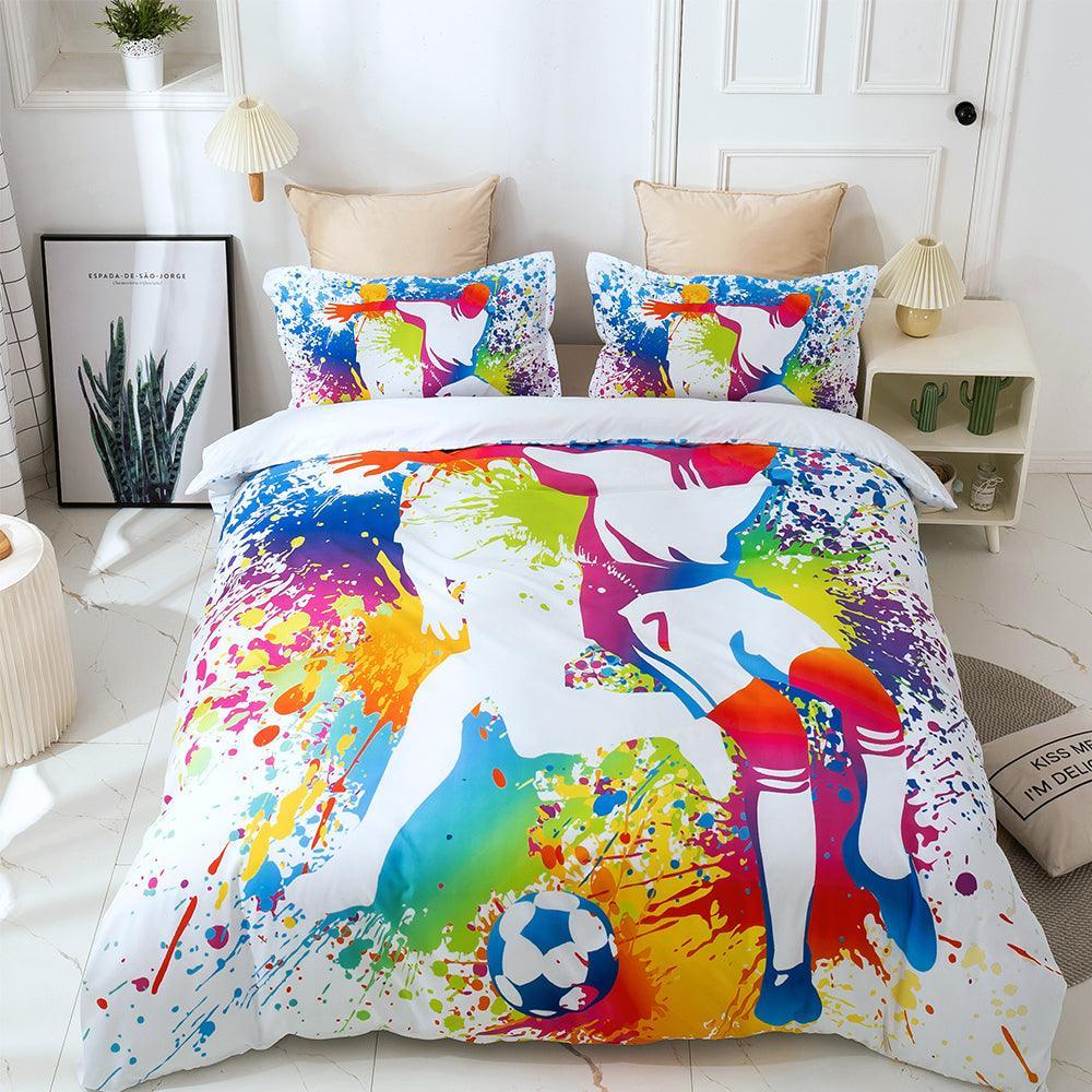 3D Hand Drawn Graffiti Colorful Sports Football Player Quilt Cover Set Bedding Set Duvet Cover Pillowcases LXL- Jess Art Decoration