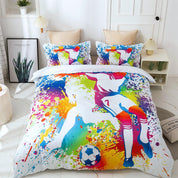 3D Hand Drawn Graffiti Colorful Sports Football Player Quilt Cover Set Bedding Set Duvet Cover Pillowcases LXL- Jess Art Decoration