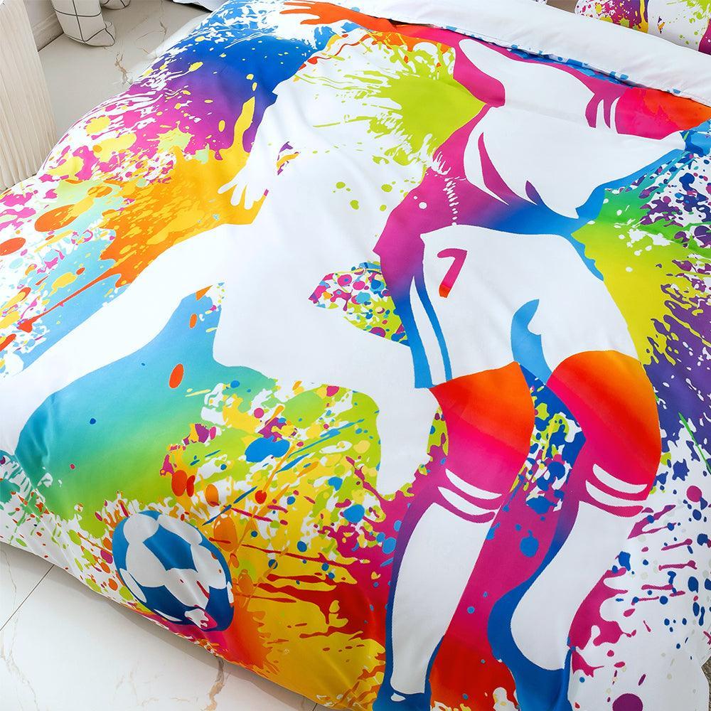 3D Hand Drawn Graffiti Colorful Sports Football Player Quilt Cover Set Bedding Set Duvet Cover Pillowcases LXL- Jess Art Decoration