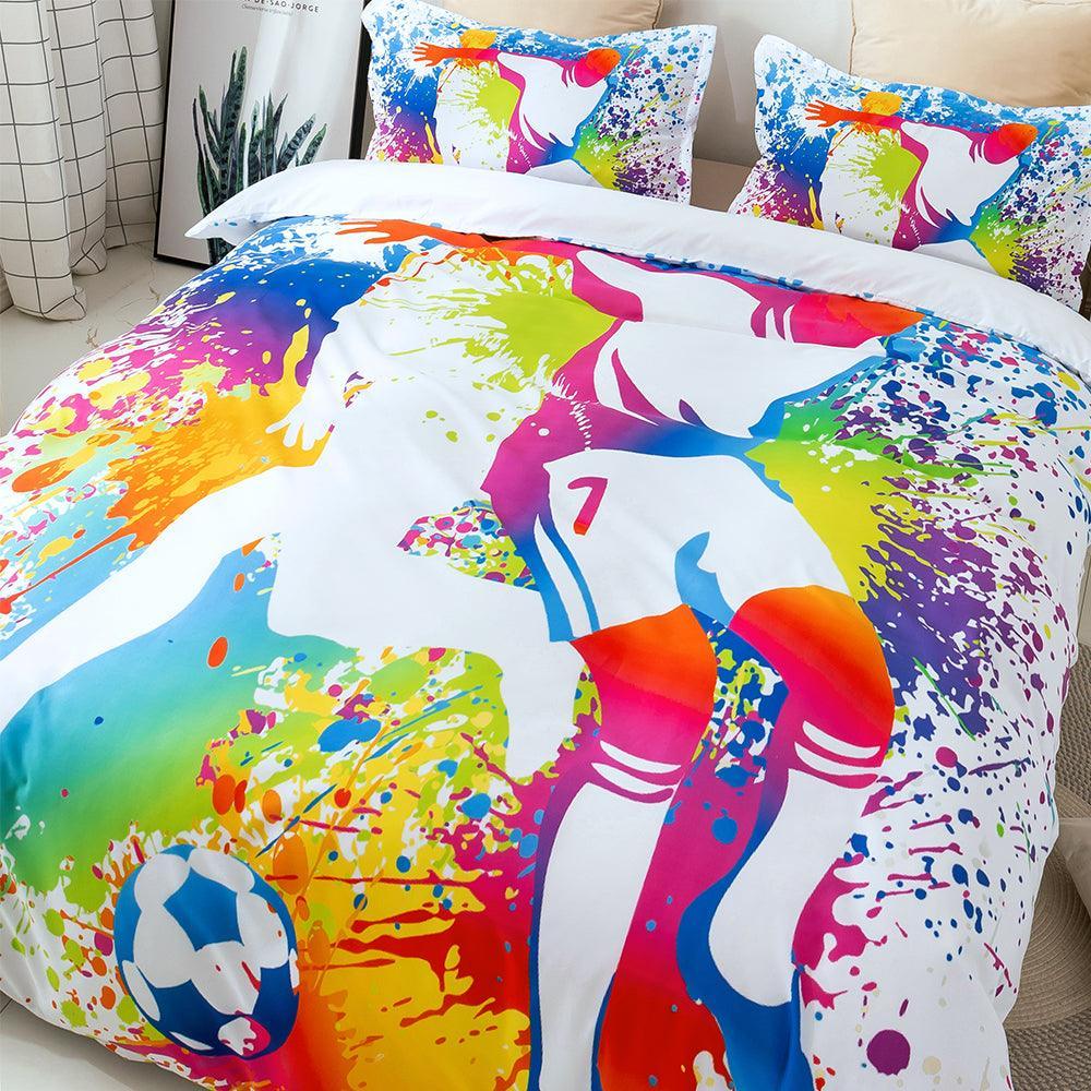 3D Hand Drawn Graffiti Colorful Sports Football Player Quilt Cover Set Bedding Set Duvet Cover Pillowcases LXL- Jess Art Decoration