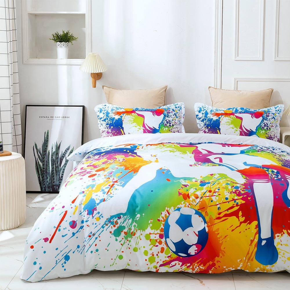 3D Hand Drawn Graffiti Colorful Sports Football Player Quilt Cover Set Bedding Set Duvet Cover Pillowcases LXL- Jess Art Decoration