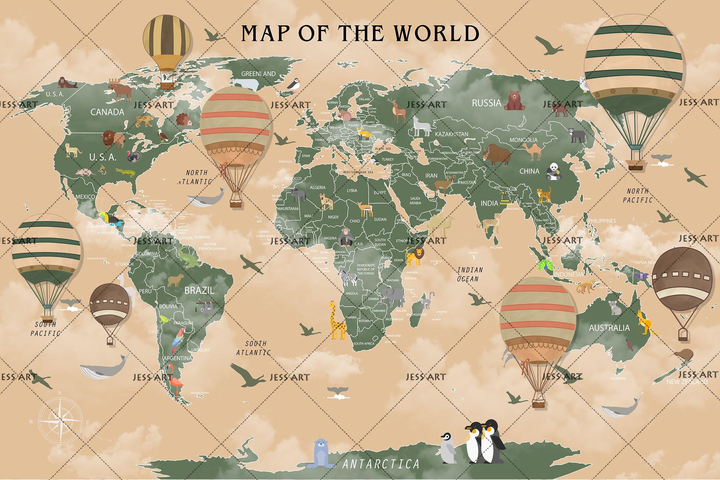 3D Retro World Map Whale Wall Mural Wallpaper 05- Jess Art Decoration