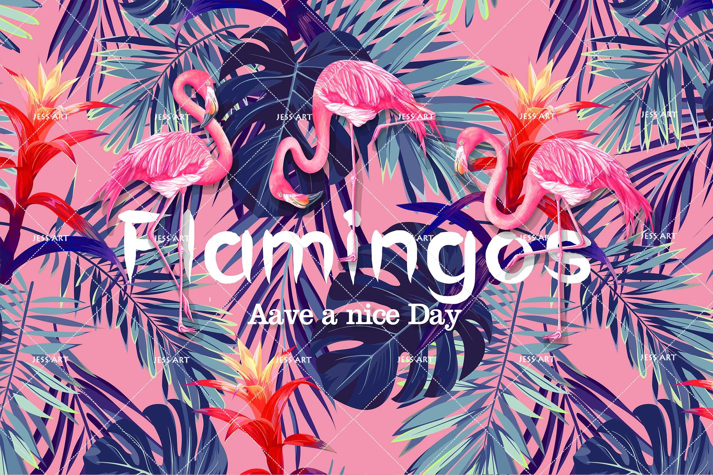 3D Pink Flamingo Tropical Leaves Wall Mural Wallpaper 30- Jess Art Decoration