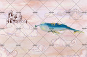 3D Pink Castle Blue Whale Wall Mural Wallpaper 01- Jess Art Decoration