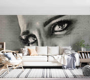 Graffiti Brick Wall Female Face Wallpaper portrait street art wall mural for bedroom or creative studio - view 4