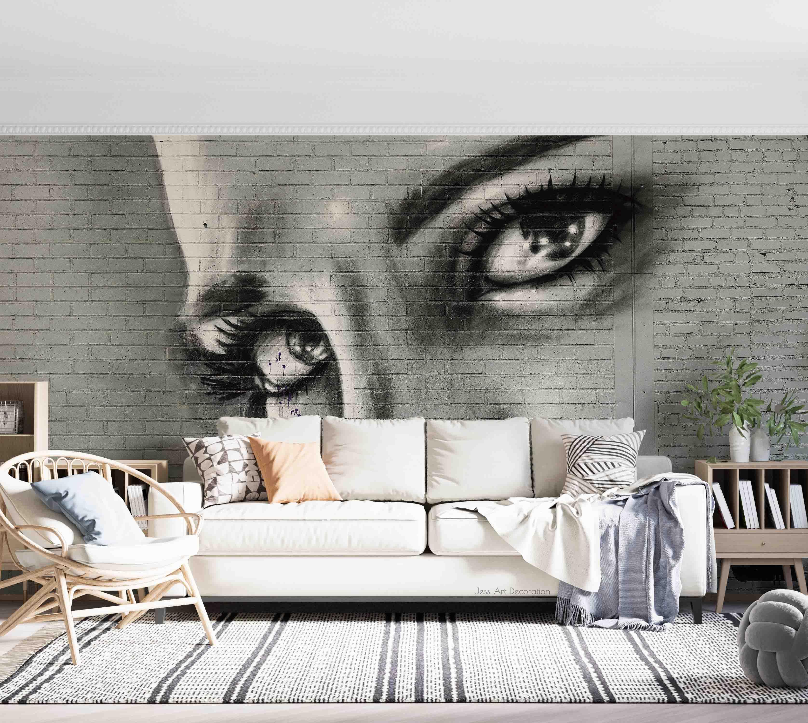 Graffiti Brick Wall Female Face Wallpaper portrait street art wall mural for bedroom or creative studio - view 4