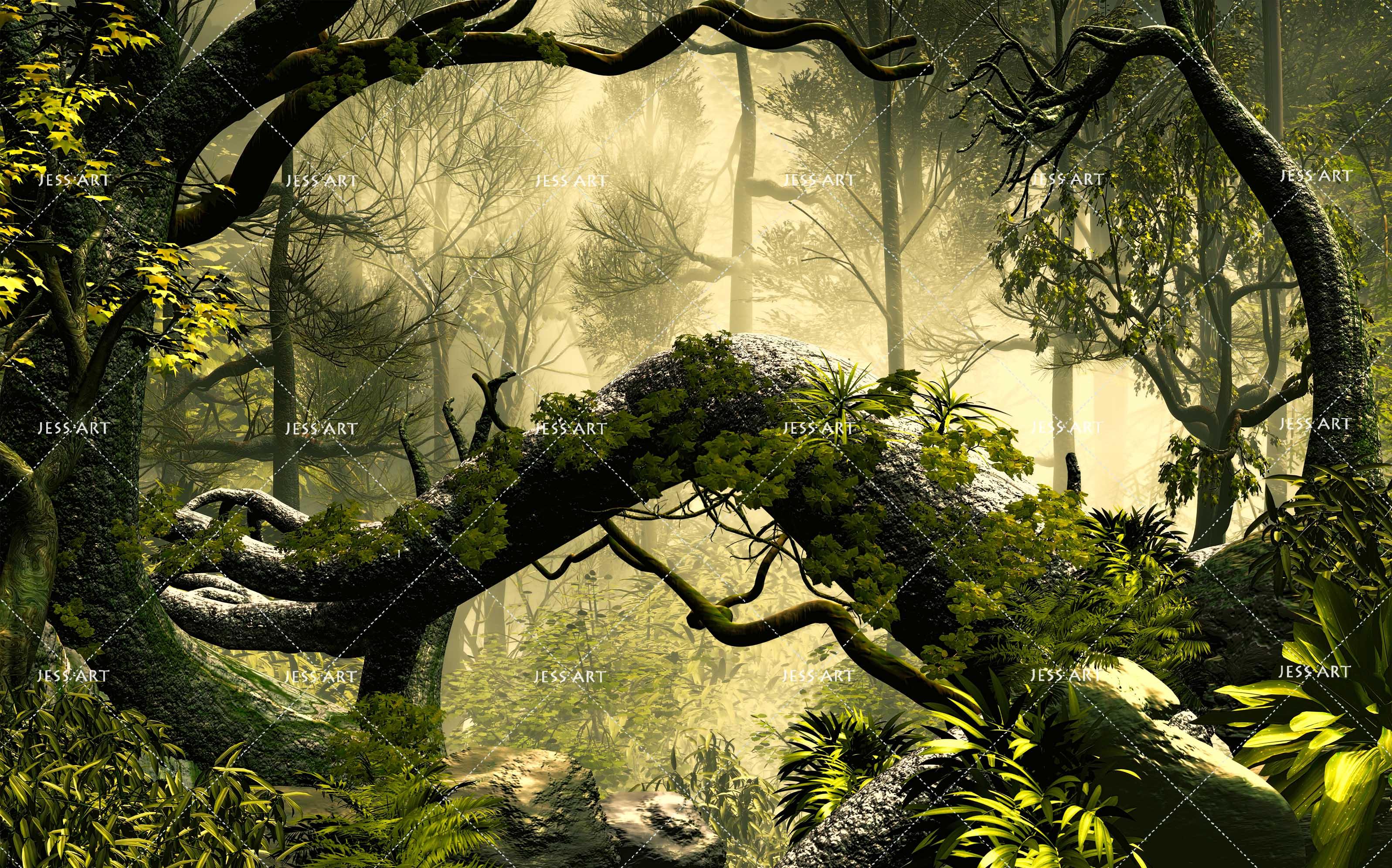 3D Jungle Sunrise Wall Mural Wallpaper 41- Jess Art Decoration