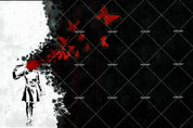 3D Black White Banksy Suicide Red Blood Butterfly Wall Mural Wallpaper ZY D121- Jess Art Decoration