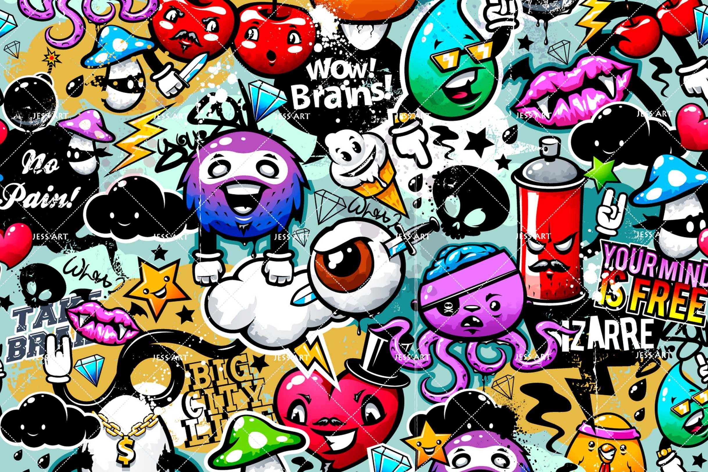 3D Cartoon Graffiti Octopus Brain Spray Can Wall Mural Wallpaper SF07- Jess Art Decoration