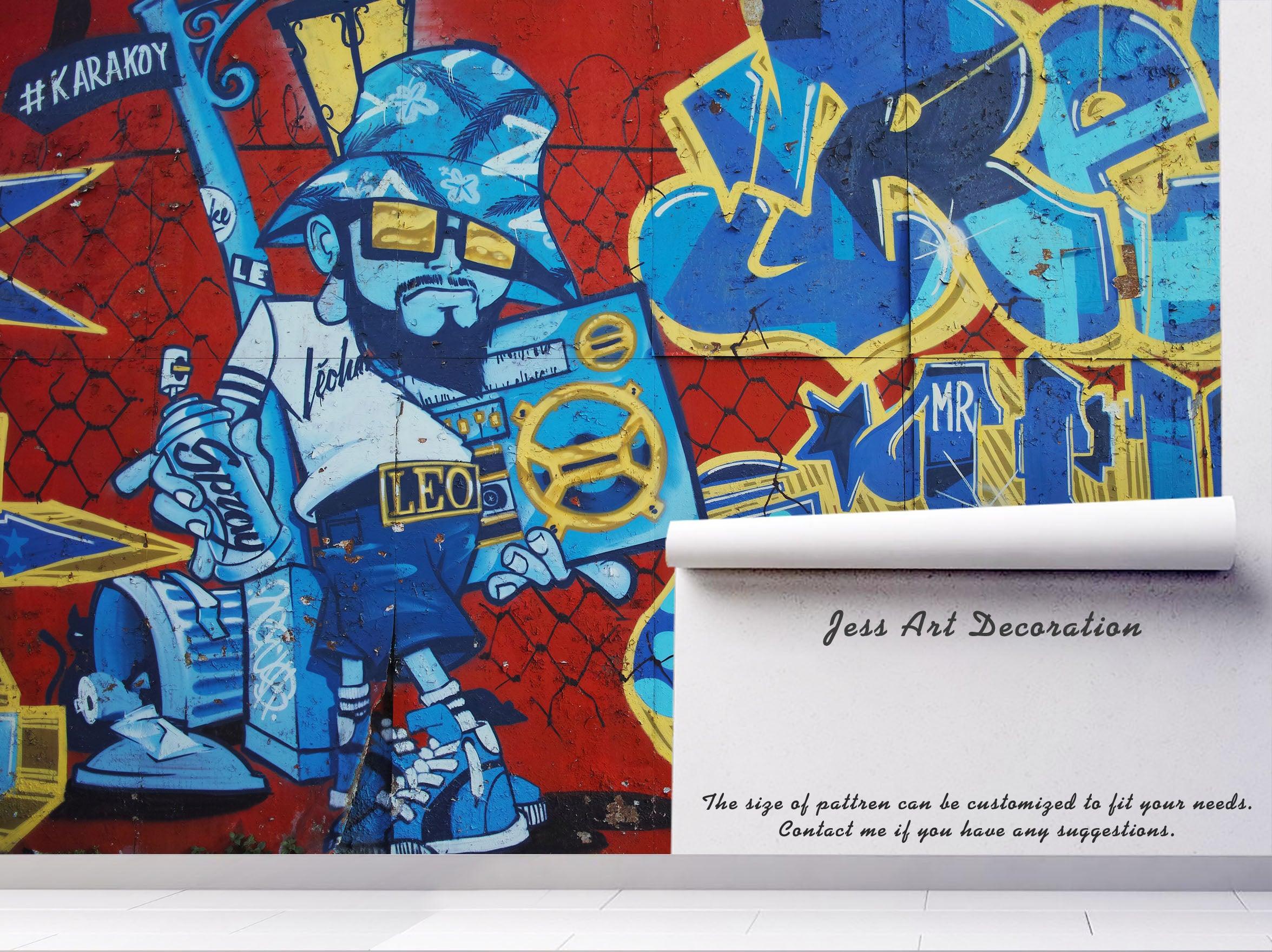 3D Blue Cowboy Abstract Graffiti Wall Mural Wallpaper 62- Jess Art Decoration