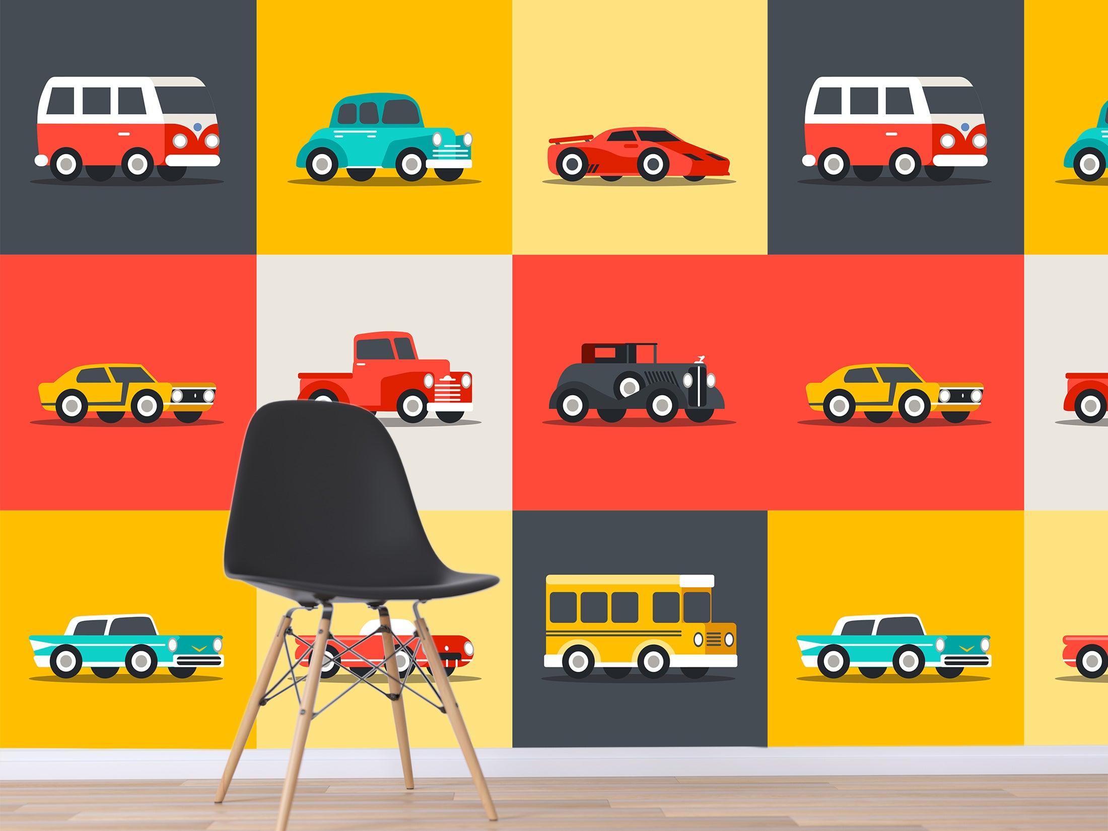 3D color cartoon car square wall mural  Wallpaper 40- Jess Art Decoration