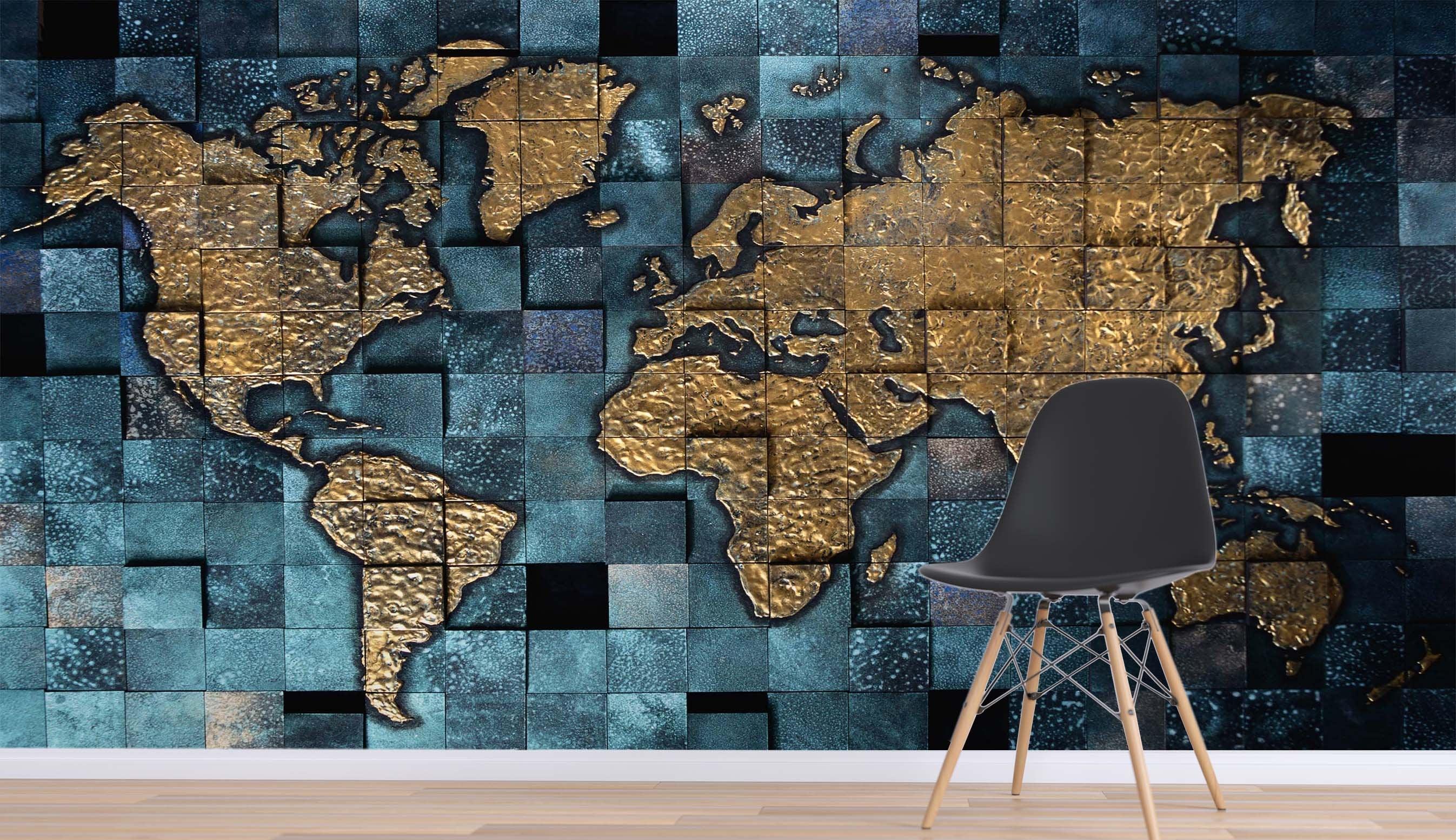 3D golden world map 032 wall murals- Jess Art Decoration