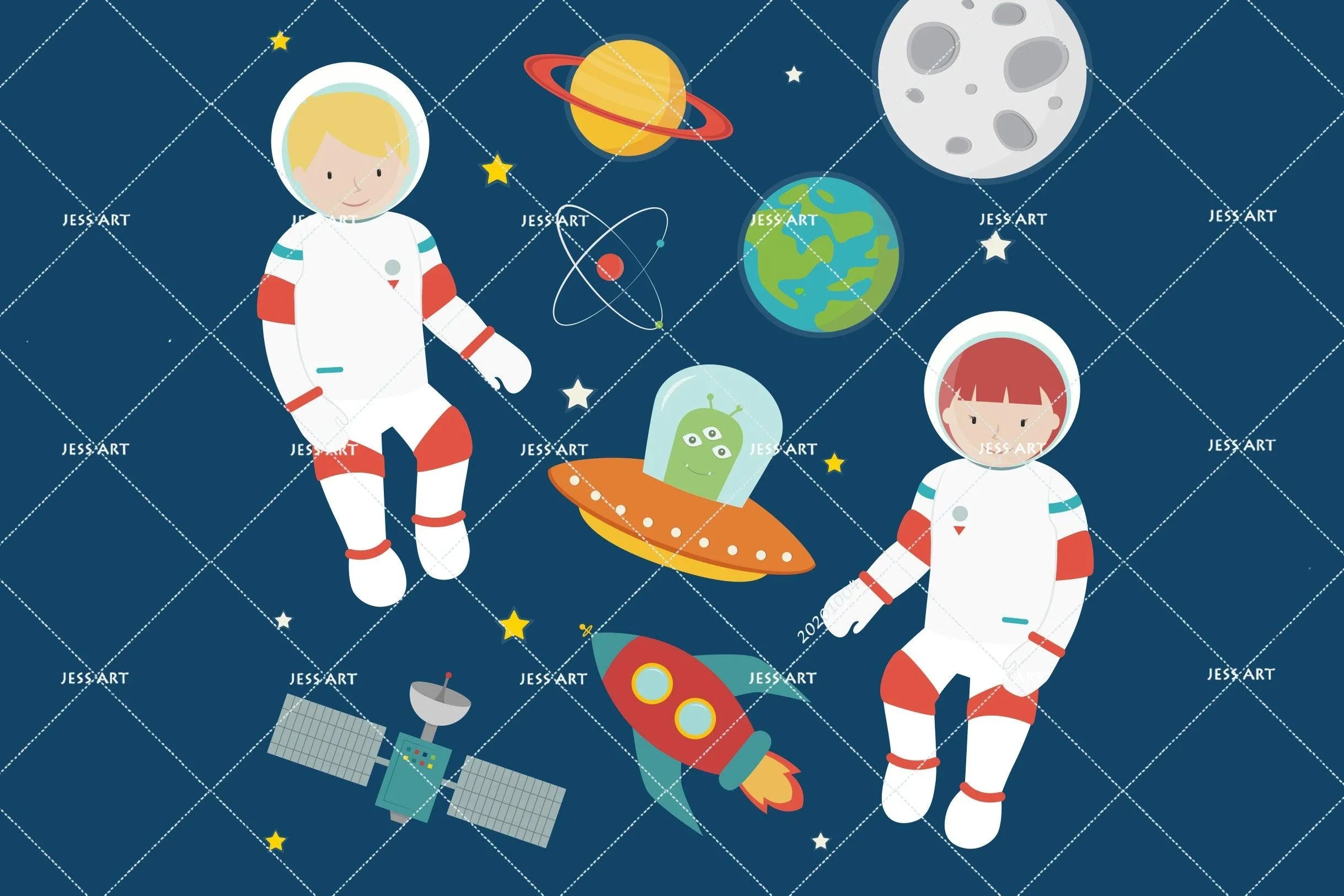 3D Cartoon Planet Astronaut Wall Mural Wallpaper WJ 1472- Jess Art Decoration