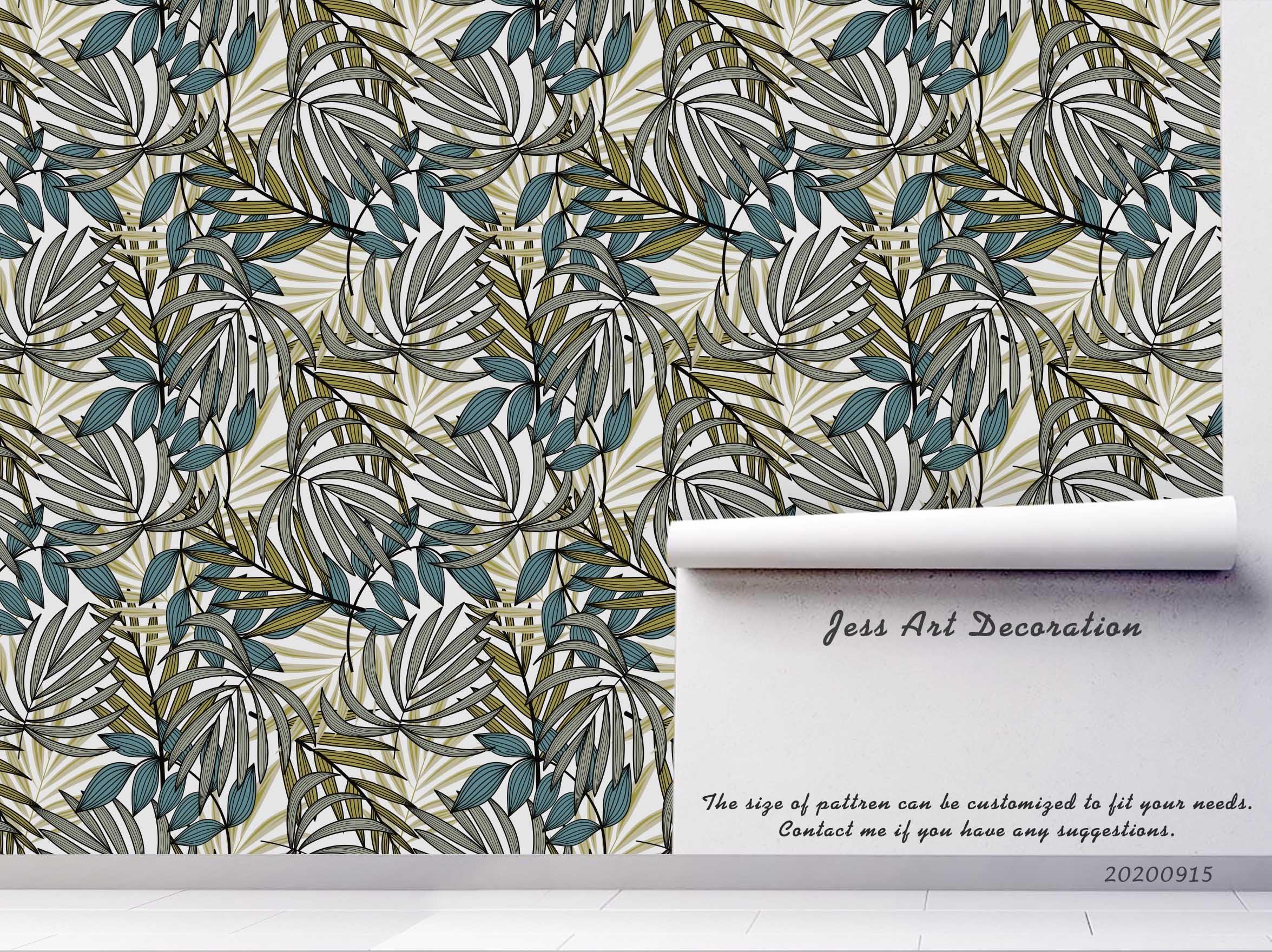 3D Hand Drawn Green Leaves Plant Pattern Wall Mural Wallpaper LXL 398- Jess Art Decoration