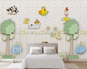 3D Cartoon Animal Dog Chicken Squirrel Penguin Plant Tree Moon Star Wall Mural Wallpaper LLL 1691- Jess Art Decoration