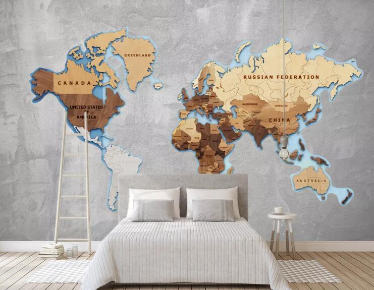 3D Map Brown Alphabet Wall Mural Wallpaper LLL 1618- Jess Art Decoration